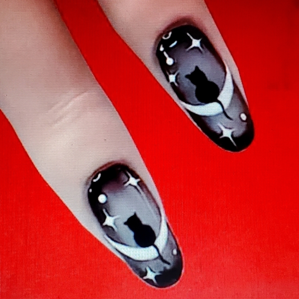 Cat Moon Stars Press On Nails Romwe